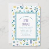 Oh Baby shower Blue Invitation Kaart (Voorkant)