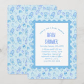 Oh Baby shower Blue Invitation Kaart (Voorkant / Achterkant)