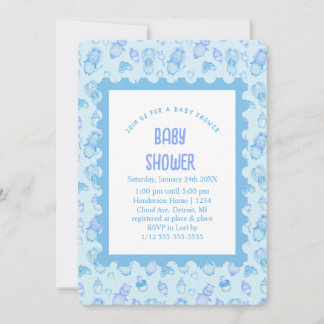 Oh Baby shower Blue Invitation Kaart