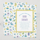 Oh Baby shower Blue Invitation Kaart (Voorkant / Achterkant)