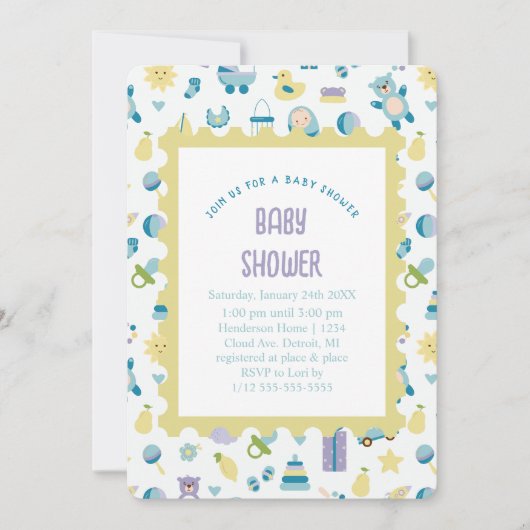 Oh Baby shower Blue Invitation Kaart (Voorkant)