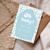 Oh Baby shower | Blue Retro Daisy 70s uitnodiging Informatiekaartje