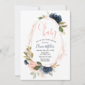 Oh Baby shower Blush en Navy uitnodiging (Voorkant)