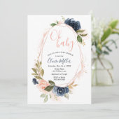 Oh Baby shower Blush en Navy uitnodiging (Staand voorkant)