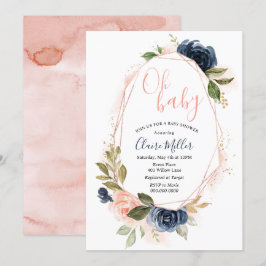 Oh Baby shower Blush en Navy uitnodiging