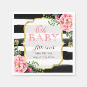 Oh Baby shower Blush Pink Floral Gold Stripes Servet (Voorkant)