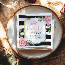 Oh Baby shower Blush Pink Floral Gold Stripes Servet