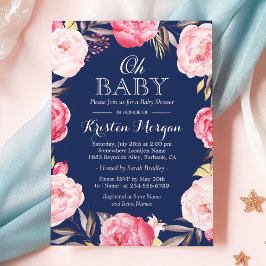 Oh Baby shower Botanische Floral Wreaty Navy Blue Kaart