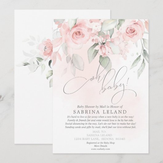 Oh Baby! Shower by Mail  Blush Pink Roses Kaart (Voorkant / Achterkant)