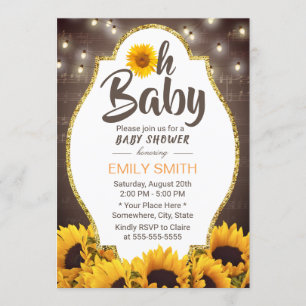 Oh Baby shower Elegant Sunflower & Music Kaart