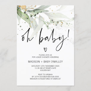Oh Baby shower Gender Neutral Baby Bash Greenery Kaart