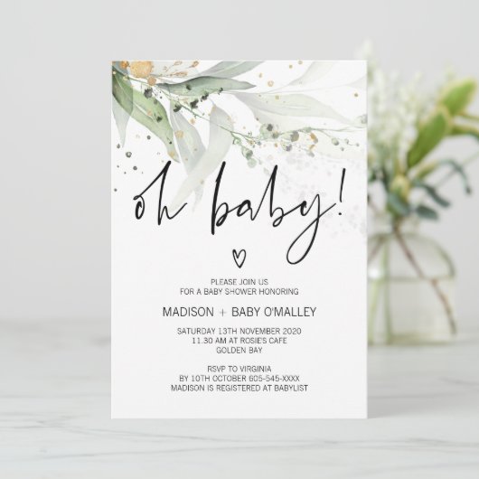 Oh Baby shower Genderneutraal Baby Bash Greenery Kaart (Staand voorkant)
