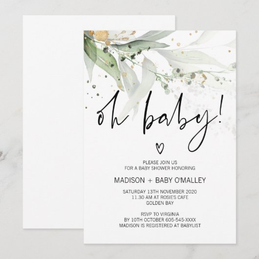 Oh Baby shower Genderneutraal Baby Bash Greenery Kaart (Voorkant / Achterkant)