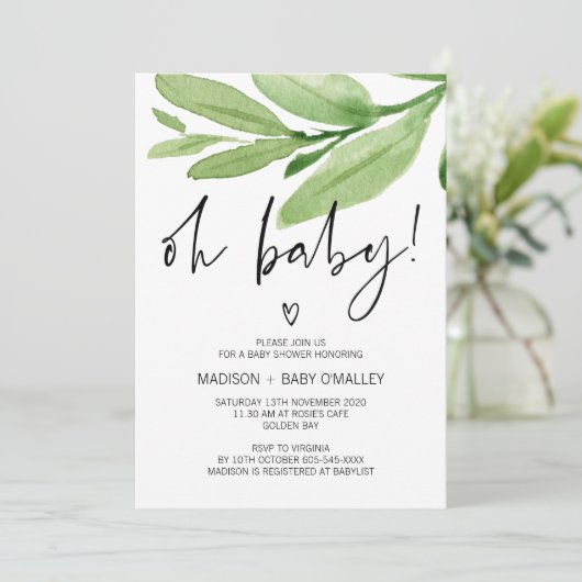 Oh Baby shower Genderneutraal Jongen Meisje Douche Kaart (Staand voorkant)