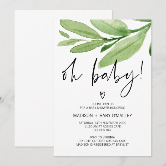 Oh Baby shower Genderneutraal Jongen Meisje Douche Kaart (Voorkant / Achterkant)