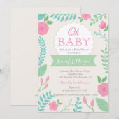 Oh Baby shower Girly Sweet Chic Bloemenuitnodiging Kaart (Voorkant / Achterkant)