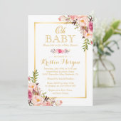 Oh Baby shower Graceful Chic Floral Gold Lijst Kaart (Staand voorkant)
