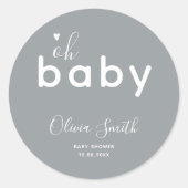 Oh Baby shower Grey Ronde Sticker (Voorkant)