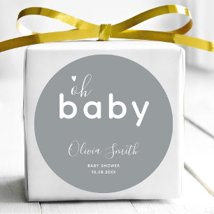 Oh Baby Shower Grijs Ronde Sticker