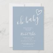 Oh Baby Shower Hart Stof Blauw Minimalistisch Kaart (Voorkant)