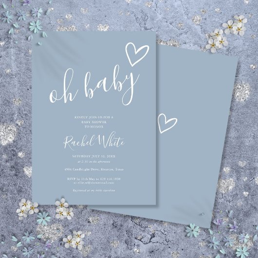 Oh Baby Shower Hart Stof Blauw Minimalistisch Kaart