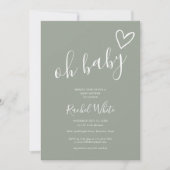 Oh Baby shower Heart Sage Groene Neutrale Foto Kaart (Voorkant)