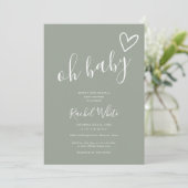 Oh Baby shower Heart Sage Groene Neutrale Foto Kaart (Staand voorkant)