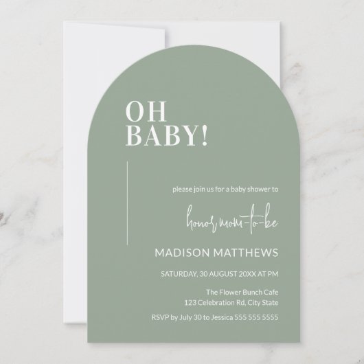 Oh Baby shower Invitation Arch Design Green Kaart (Voorkant)