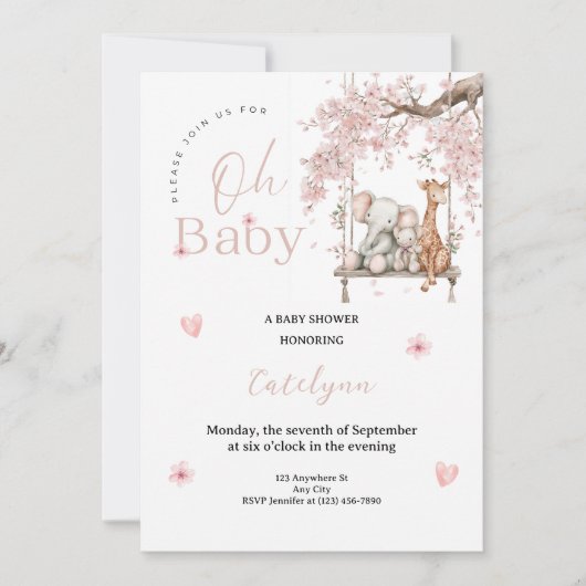 Oh Baby Shower Invitation • Cherry Blossom Theme Kaart (Voorkant)