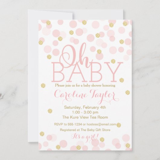 Oh Baby shower Invitation Pink Gold Glitter Kaart (Voorkant)
