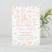 Oh Baby shower Invitation Pink Gold Glitter Kaart (Staand voorkant)