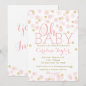Oh Baby shower Invitation Pink Gold Glitter Kaart (Voorkant / Achterkant)