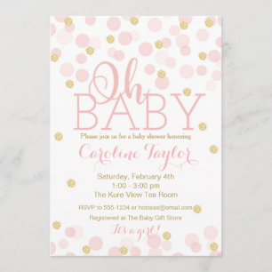 Oh Baby shower Invitation Pink Gold Glitter Kaart