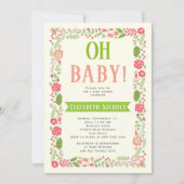 Oh Baby shower koraal roze mooie florale rand Kaart (Voorkant)