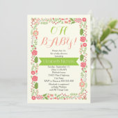 Oh Baby shower koraal roze mooie florale rand Kaart (Staand voorkant)