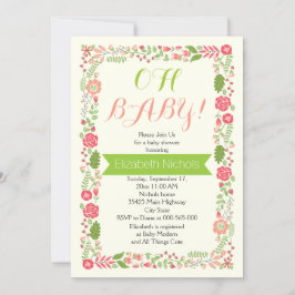 Oh Baby shower koraal roze mooie florale rand Kaart