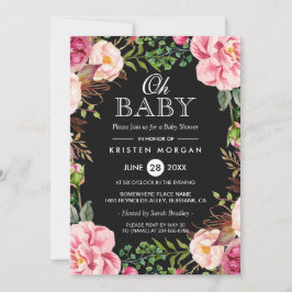 Oh Baby shower Modern Beauful Floral Wreath Kaart