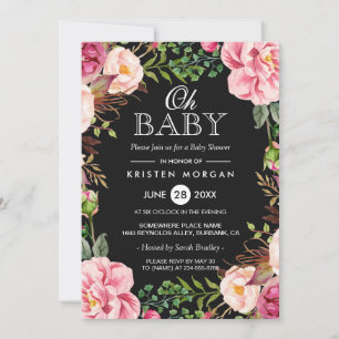 Oh Baby shower Modern Beauful Floral Wreath Kaart