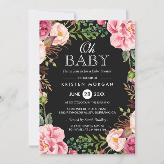 Oh Baby shower Modern Beauful Floral Wreath Kaart (Voorkant)