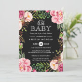 Oh Baby shower Modern Beauful Floral Wreath Kaart (Staand voorkant)