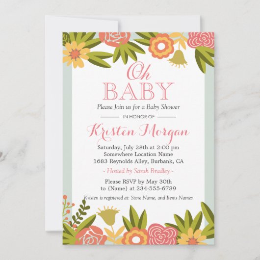 Oh Baby shower Modern Chic Natuur Flowers Kaart (Voorkant)