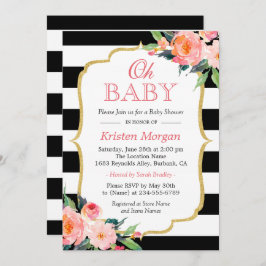 Oh Baby shower Modern Floral Gold Lijst Stripes Kaart