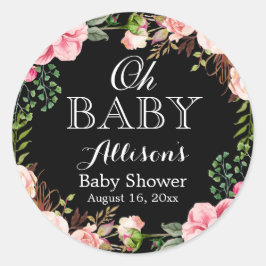 Oh Baby shower Modern Romantic Floral Decor Ronde Sticker