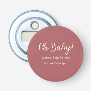 oh baby shower naam datum maron eenvoudig minimaal button flesopener