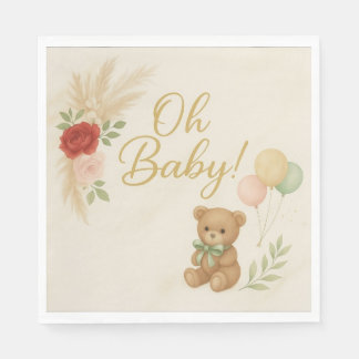 Oh Baby Shower Napkins with Teddy Bear & Pampas  Servet