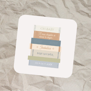 Oh Baby shower Nieuw hoofdstuk Storybook Stack Vierkante Sticker