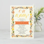 Oh Baby shower orange and yellow floral border Kaart (Staand voorkant)