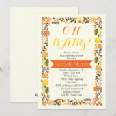 Oh Baby shower orange and yellow floral border Kaart (Voorkant / Achterkant)