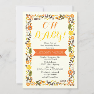 Oh Baby shower orange and yellow floral border Kaart