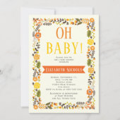Oh Baby shower orange and yellow floral border Kaart (Voorkant)